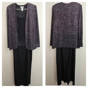 After Dark Y2K Long Evening Formal 2pc Jacket Dress Glitter Size 14 Black